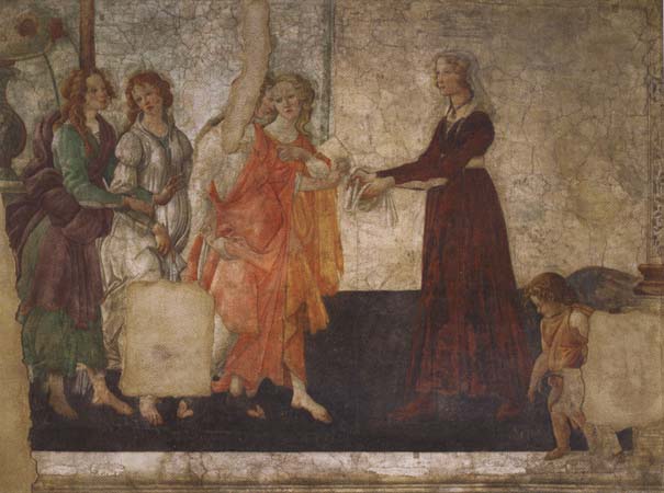 Venus and the Graces offering gifts to a youg woman